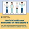 Imagem: ilustração contendo profissionais com máscara e com as informações 'Extensão UFC mobilizada no enfrentamento dos efeitos da COVID-19' e 'Prex realiza levantamento das ações extensionistas atuando no enfrentamento dos efeitos do Coronavírus'