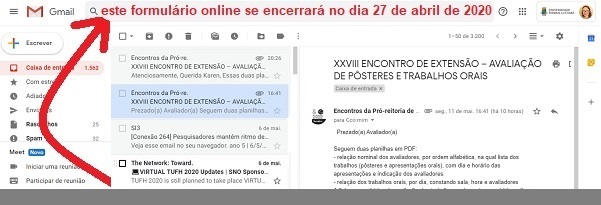 Imagem da tela da caixa postal de e-mail